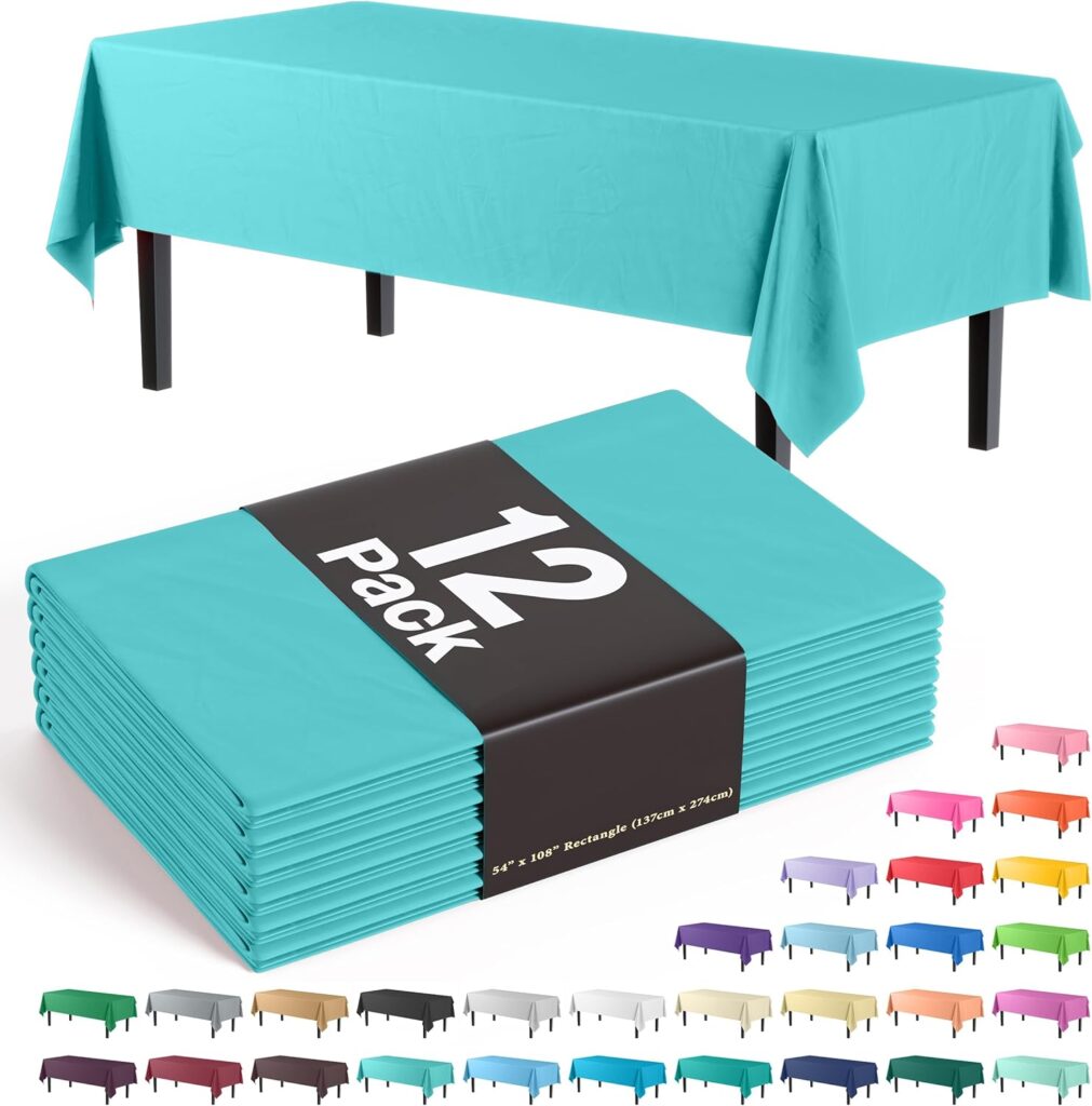 12-Pack Aqua Blue Plastic Table Cloth